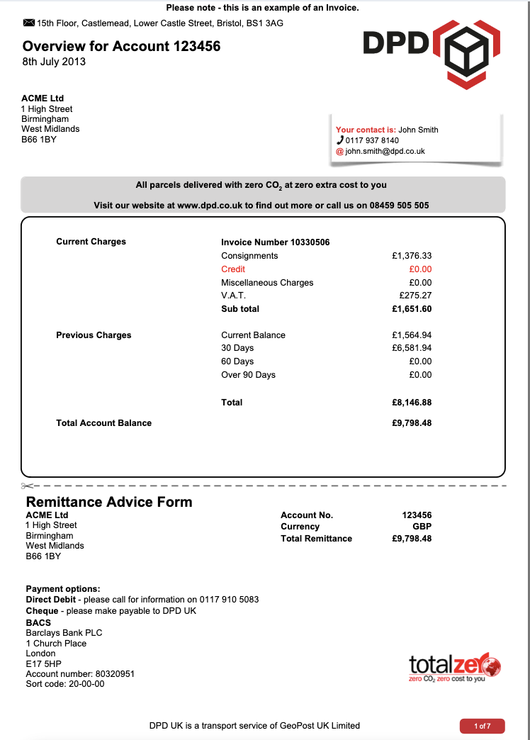 Example of a removable invoice advice