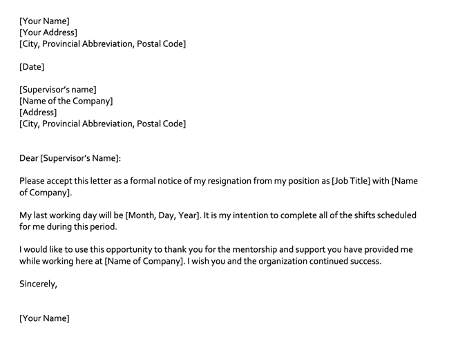 resignation letter format