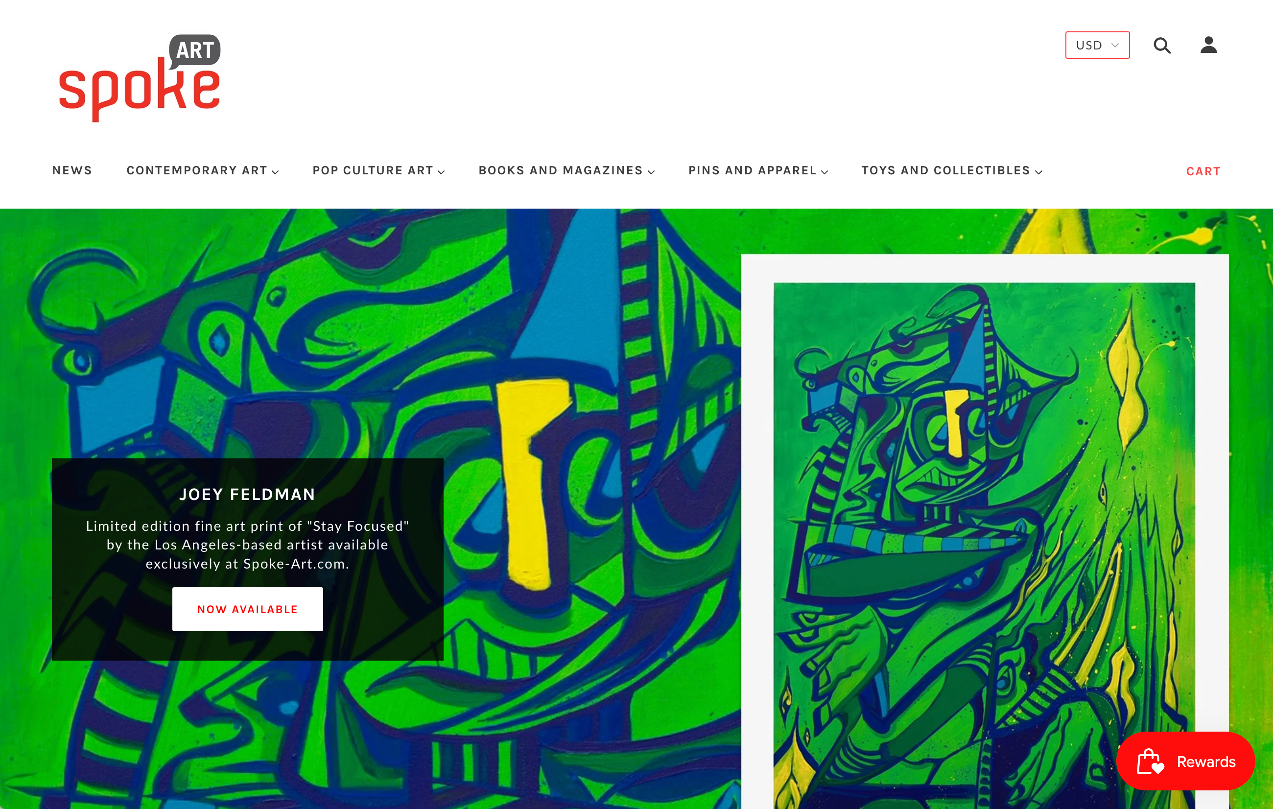 Spoke Art's homepage on it ecommerce webiste