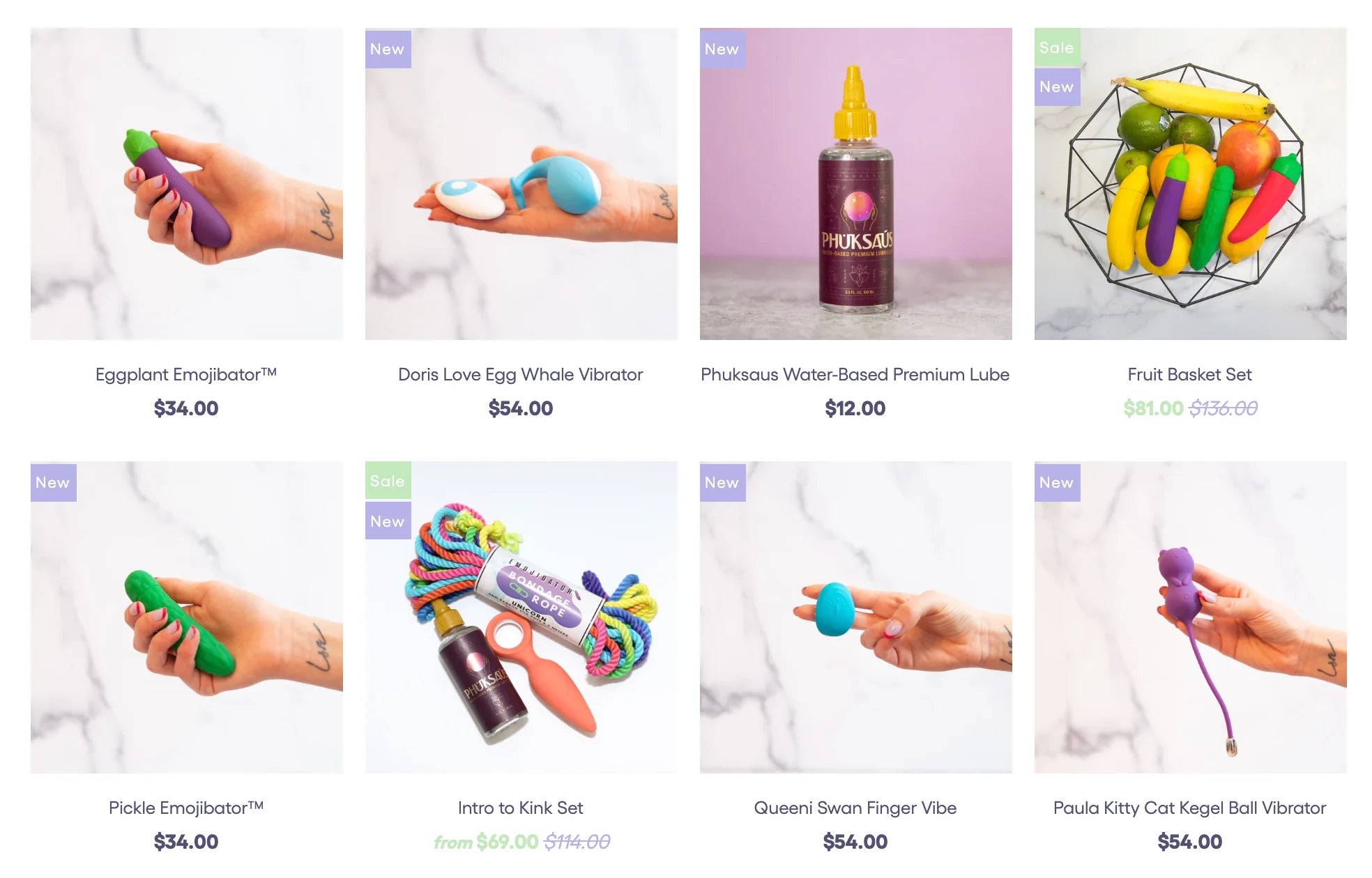 A collection page ona website featuring several sex toys