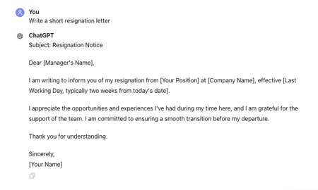 short resignation letter