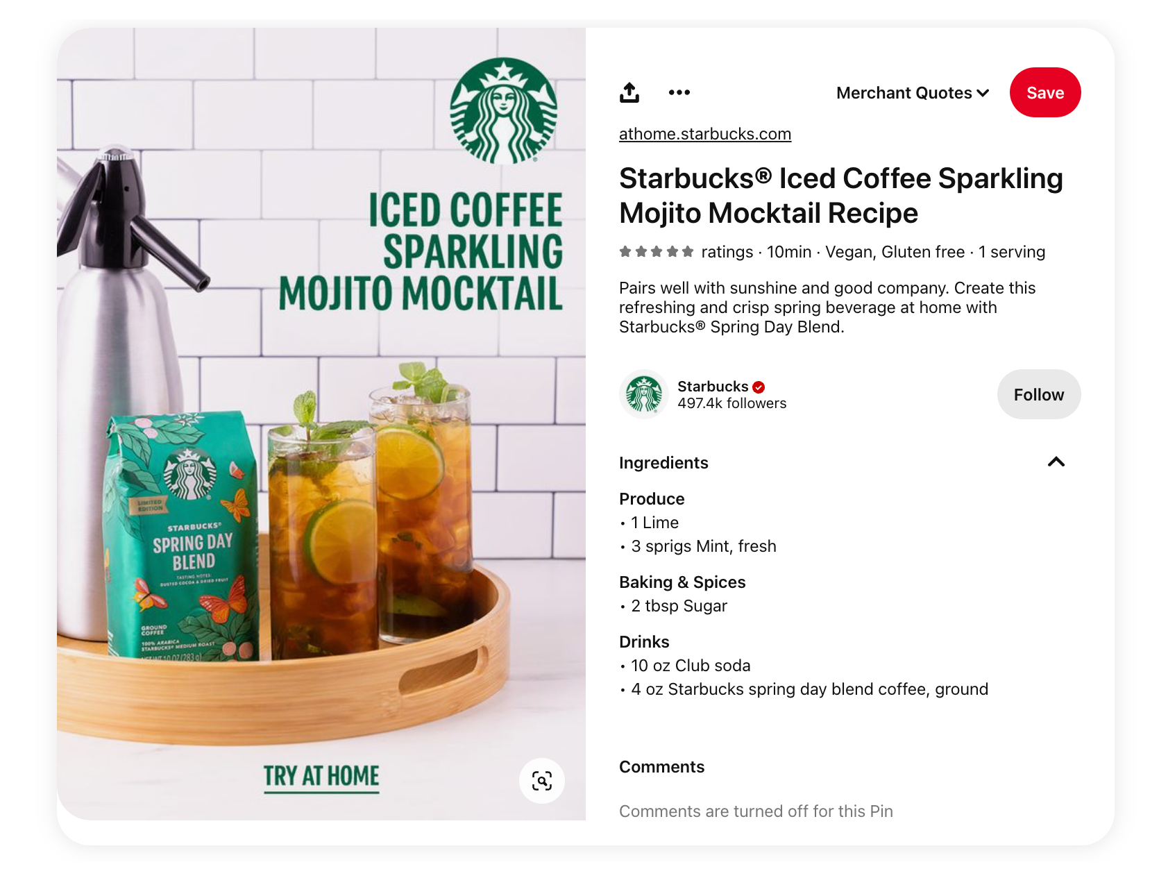 Pinterest recipe pin by brand Starbucks