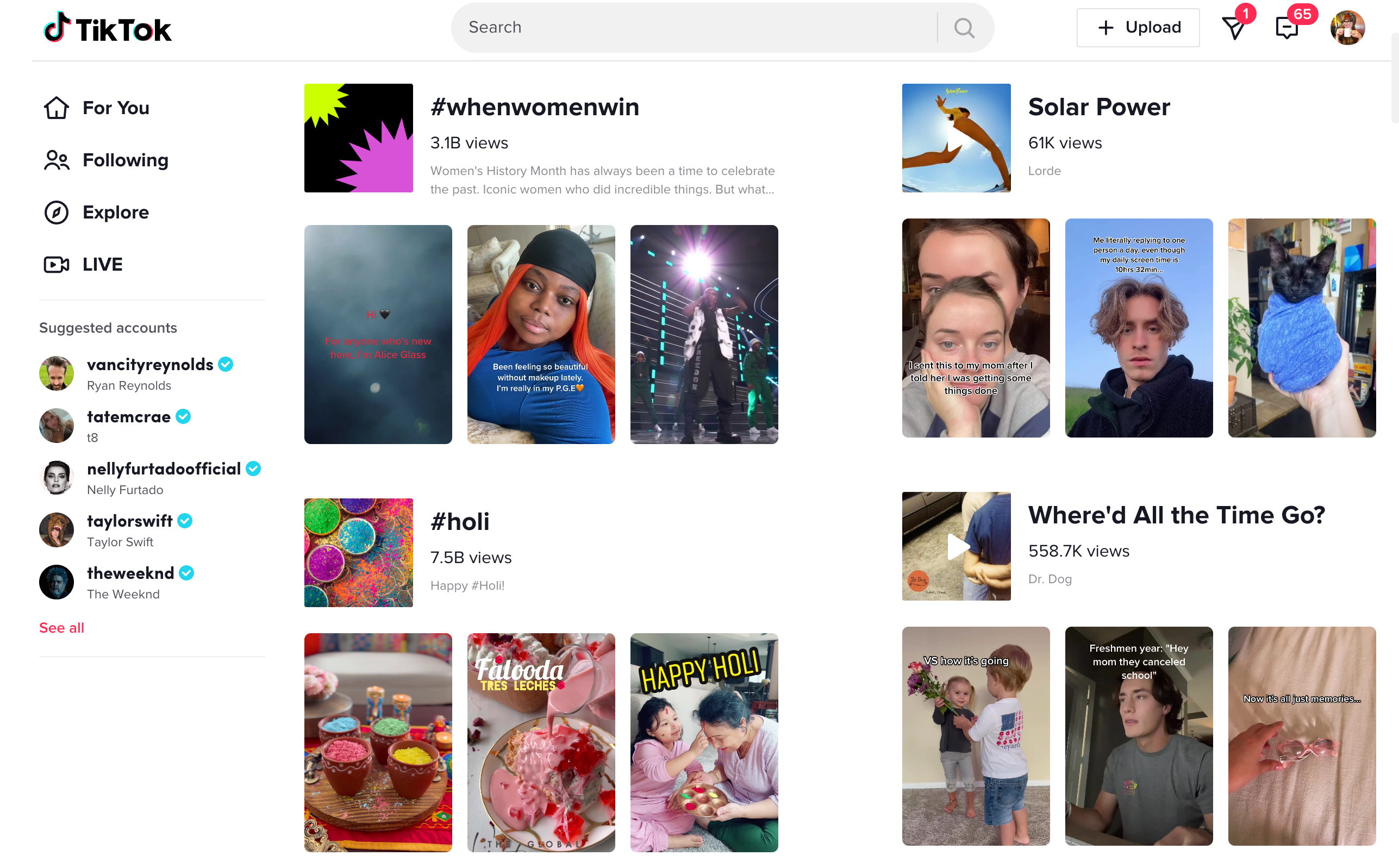 TikTok interface showing the discover page