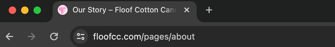 Website title for Floof Cotton Candy is listed in the tab of a browser window.