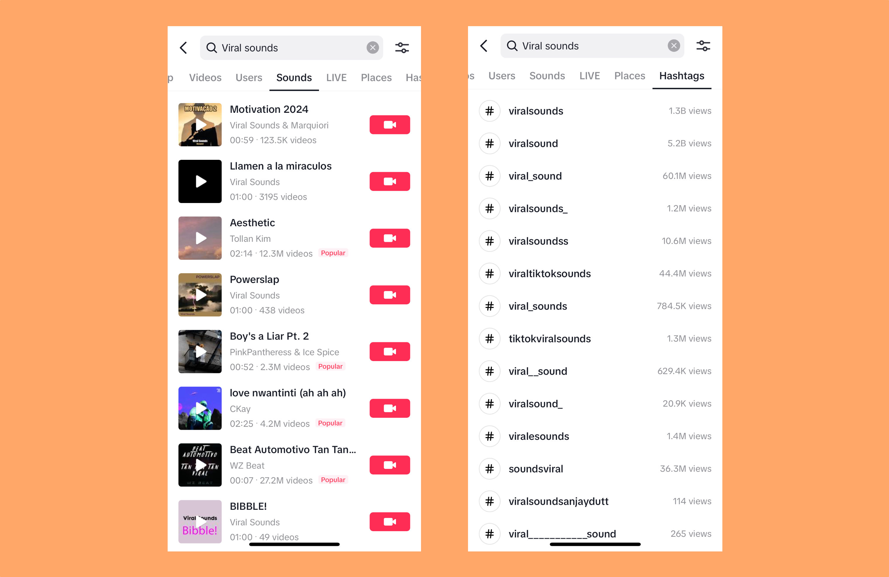 TikTok mobile view showing trending songs