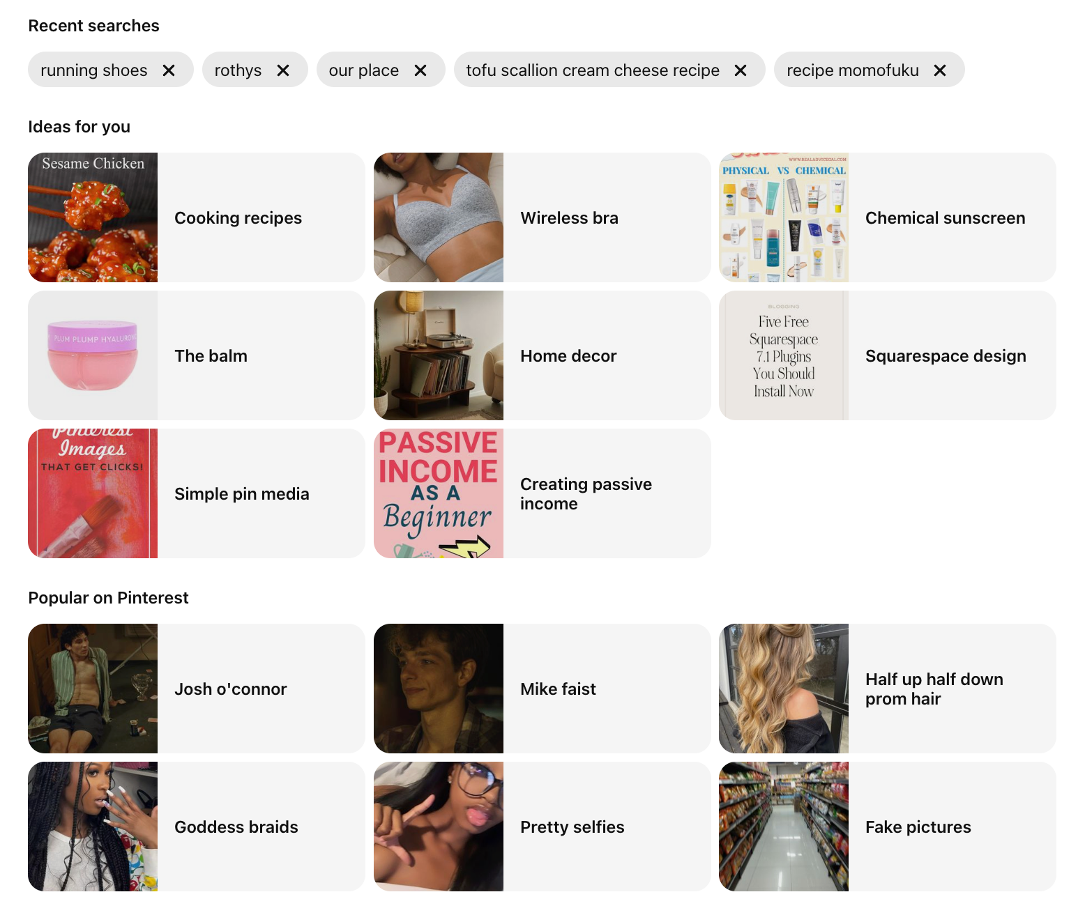 Pinterest search interface