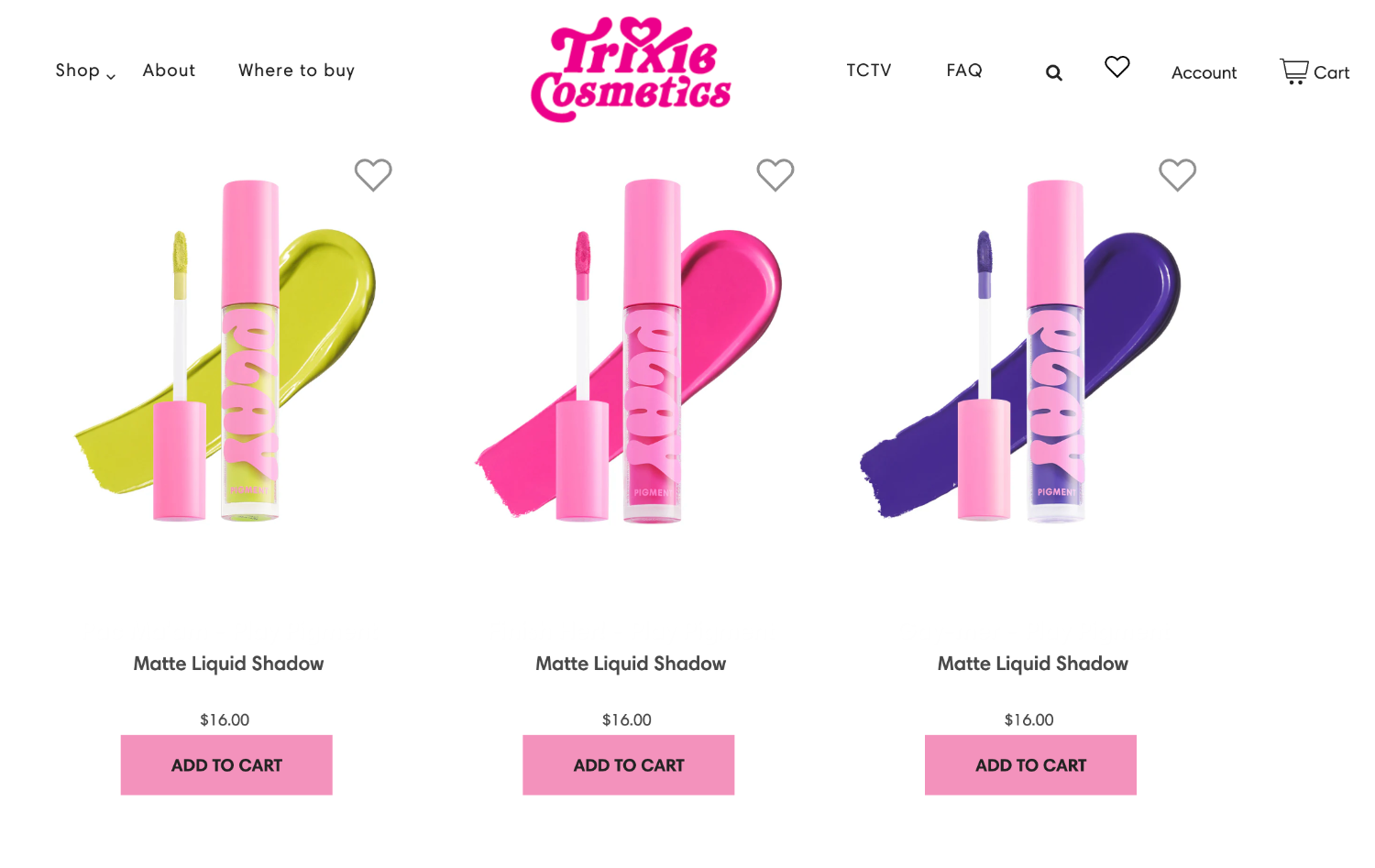 Ecommerce product page for Trixie Cosmetics