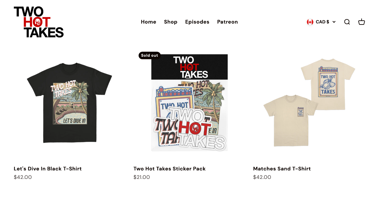 Ecommerce product page for YouTube channel Two Hot Takes