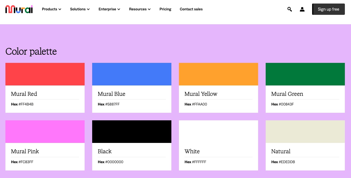 A screenshot showing Mural’s color palette.