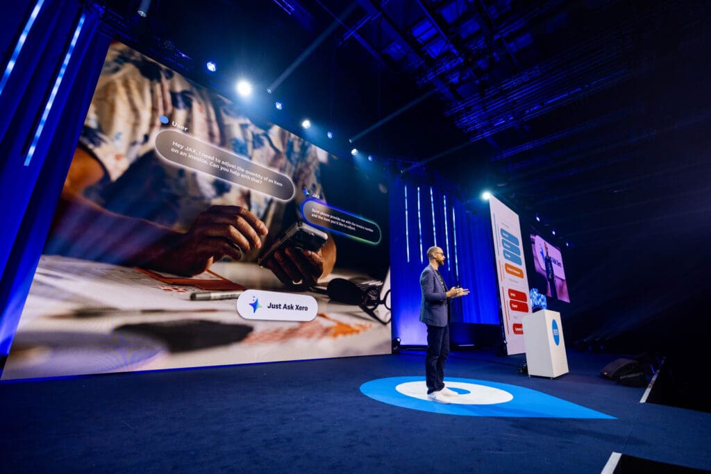 James Bergin on stage at Xerocon London 2024