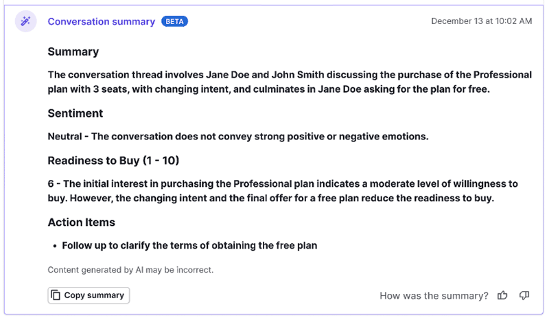 Customer sentiment: Pipedrive’s AI email summarization helps you collect insights faster, improving decision-making