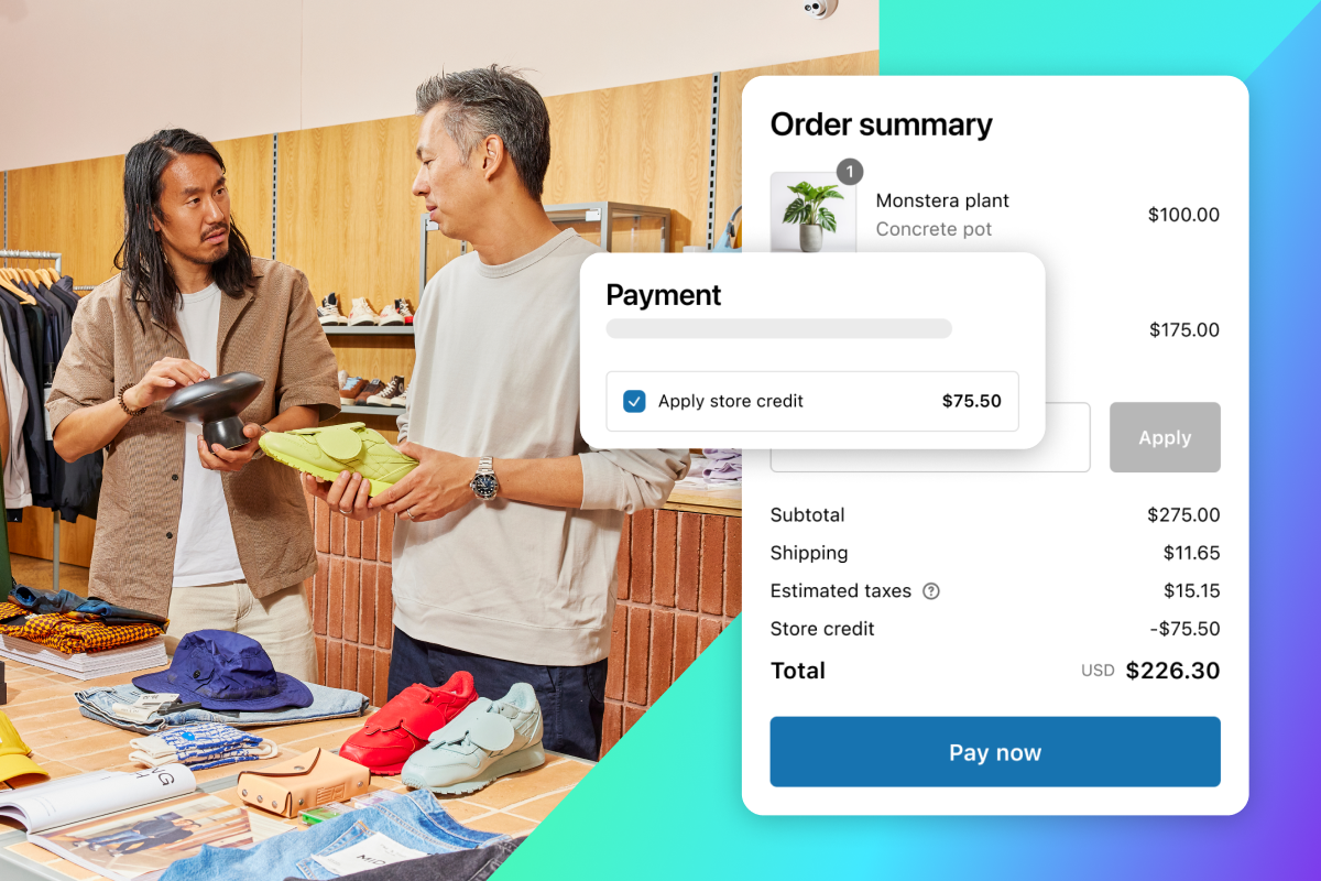 Store credit is being applied as payment method in a Shopify business's online store at checkout.