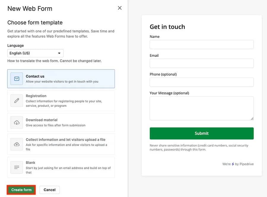 Customer behavior: How Pipedrive uses pre-created Web Forms templates to collect data