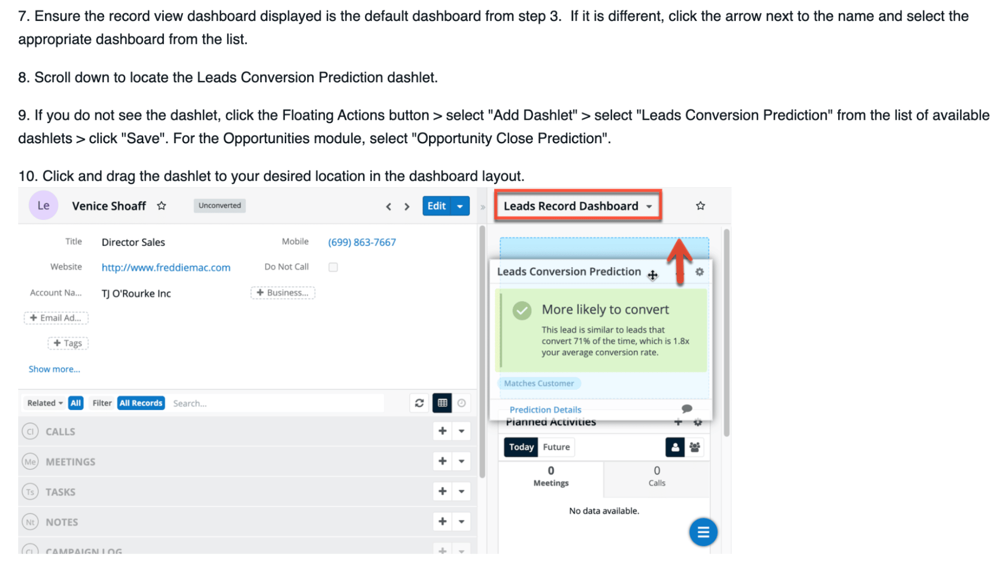 SugarCRM vs. Salesforce: How to display the Prediction dashlet to users on the default Record and Focus dashboards