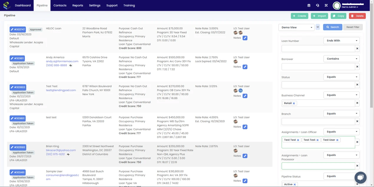 Mortgage CRM: LendingPad offers specific dashboards for lenders.