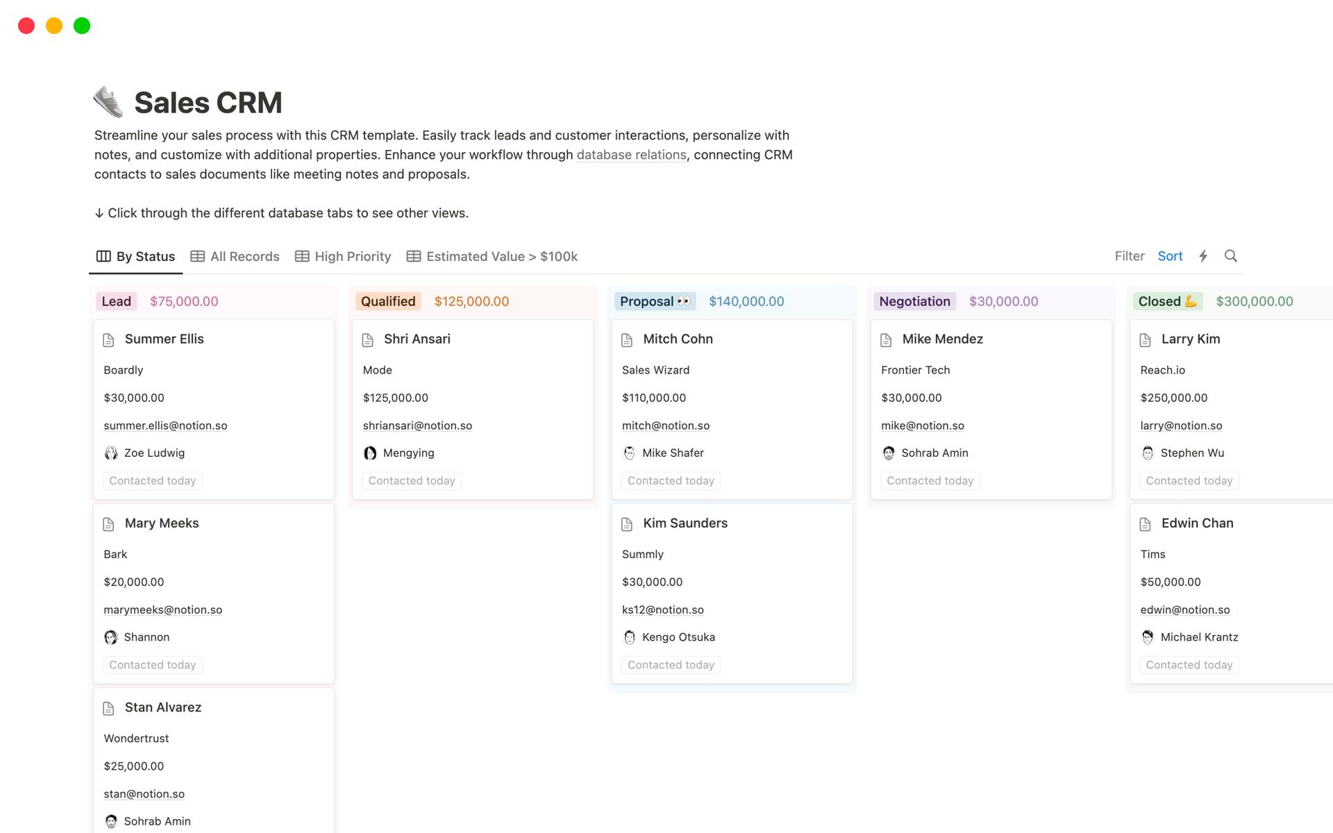 Mortgage CRM: Notion used as a Sales CRM thanks to its no-code platform