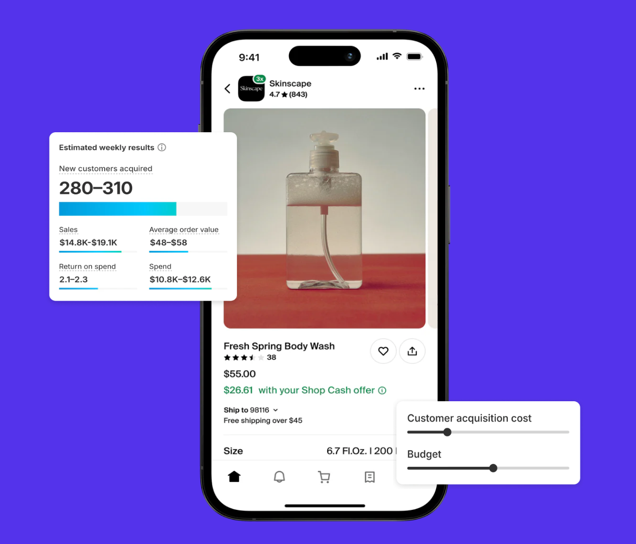 By being on the Shop app, merchants can leverage Shop Campaigns to acquire new customers at a controlled cost on the Shop app and Meta platforms.