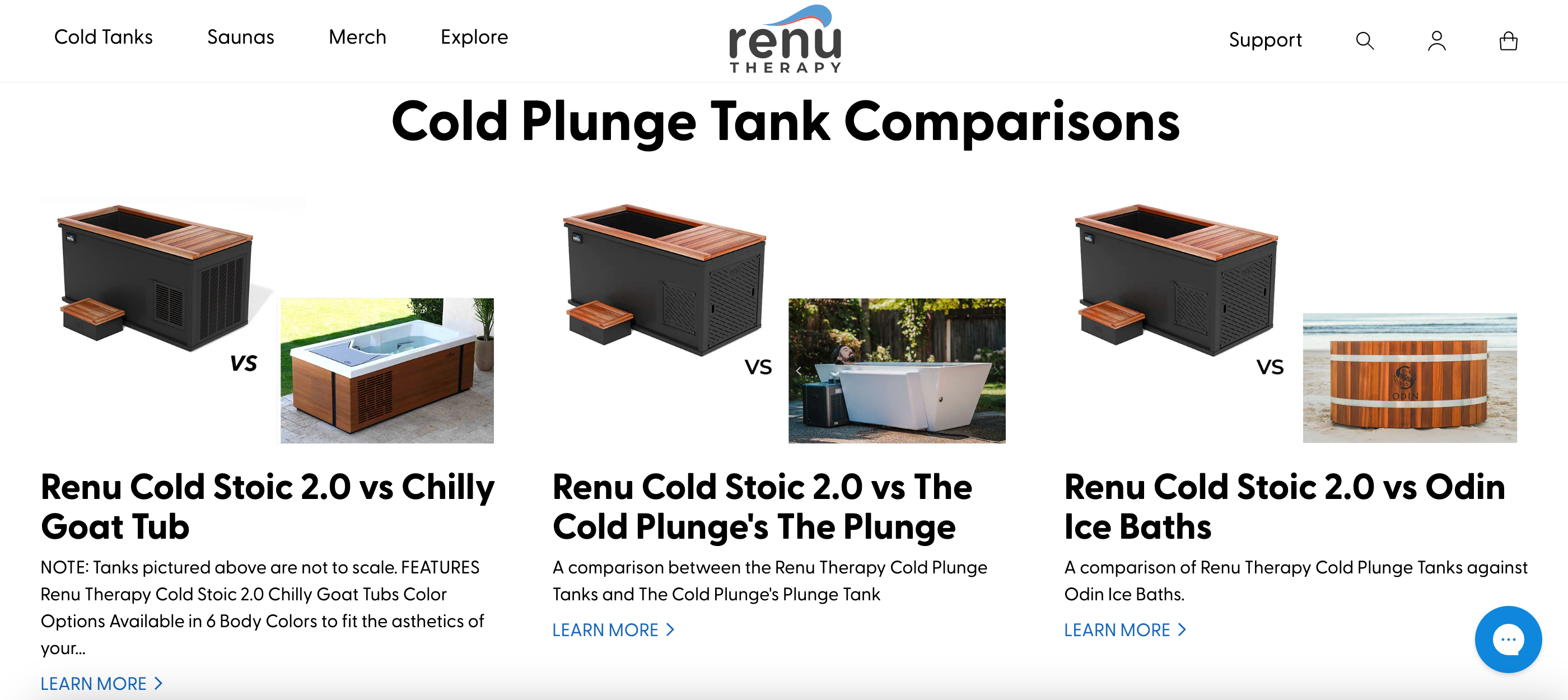 a screengrab from Renu therapy’s website displaying the comparisons between their cold plunge and others on the market.