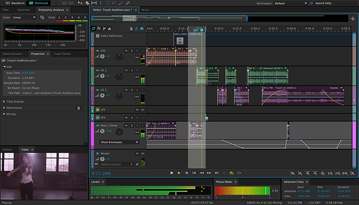 Editing view for Adobe Audition software.