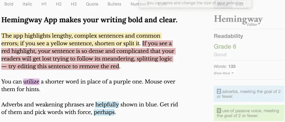 Hemingway App for writing and editing