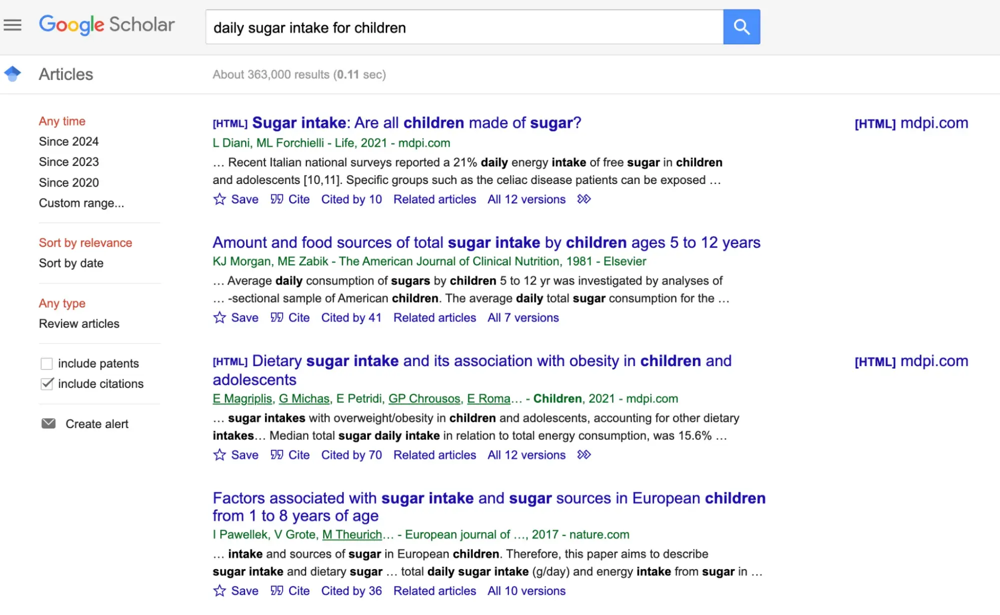 Google Scholar search engine