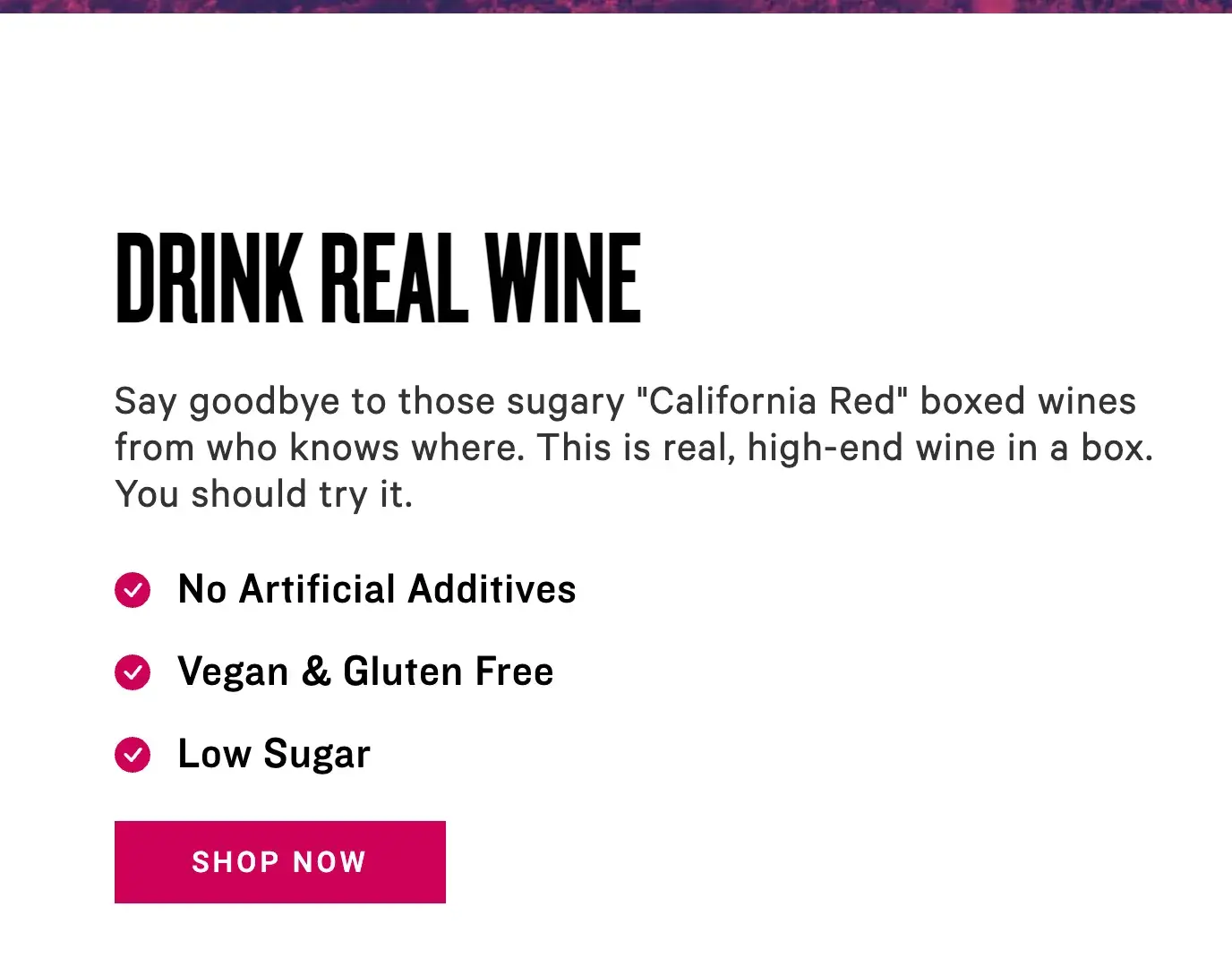 marketing copywriting, really good boxed wine