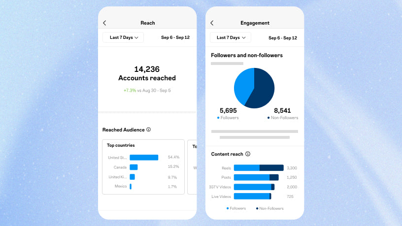 Side by side panels of mobile screens showing Instagram insights views