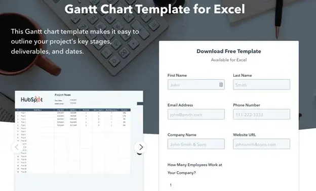 Image of Gantt chart template from HubSpot