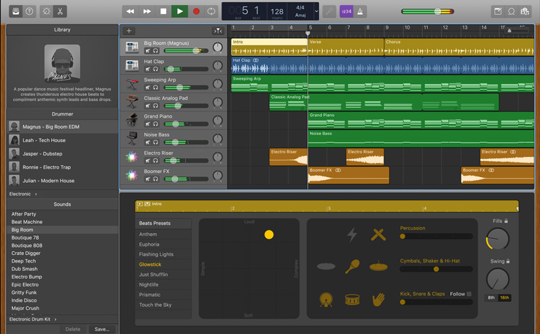 Editing view for GarageBand audio software.