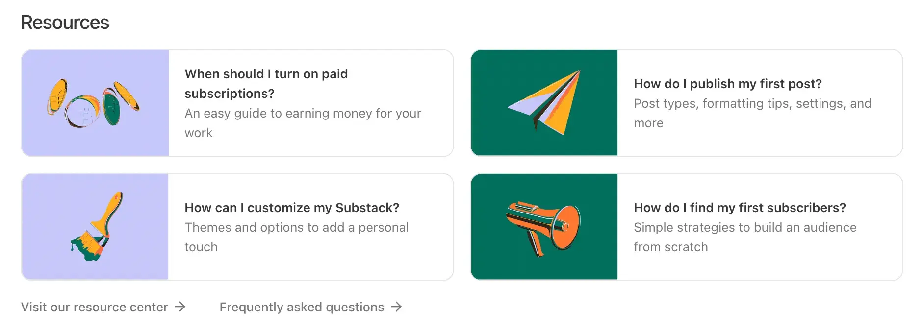 Substack resource guides for new creators.