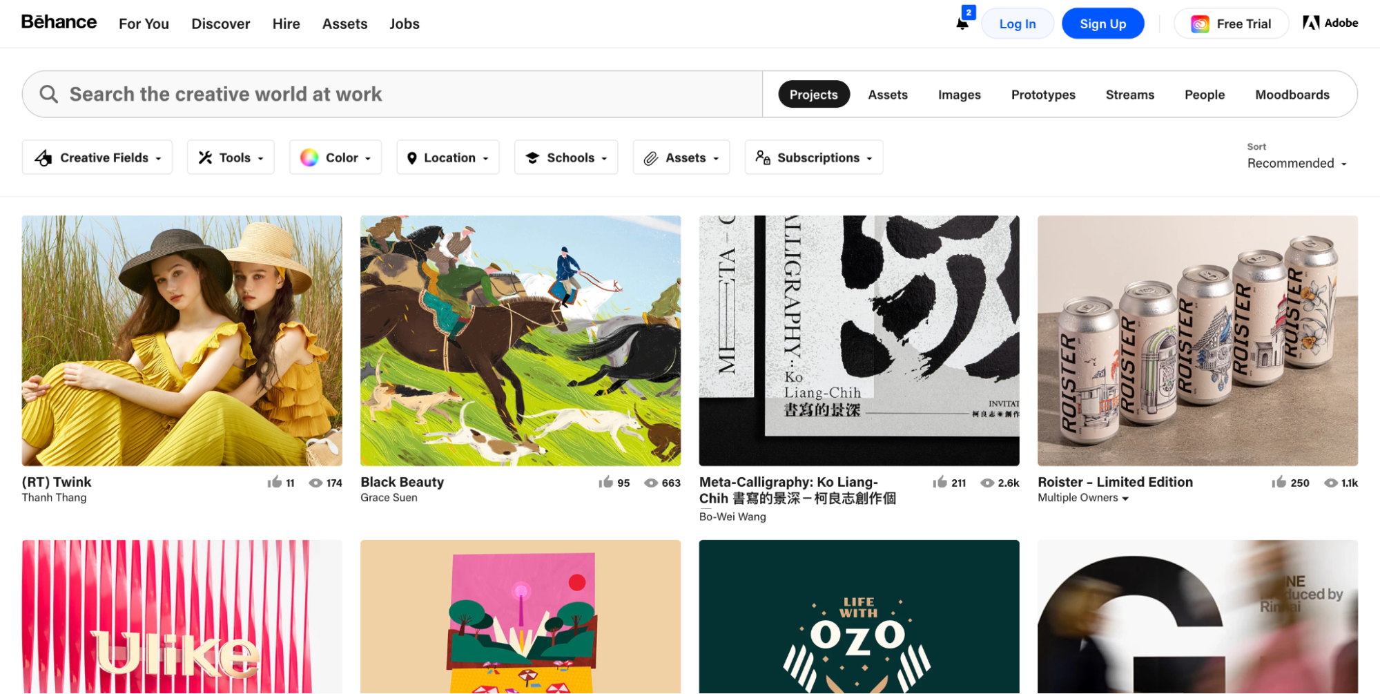 Various examples of graphics and images from Behance’s projects page.