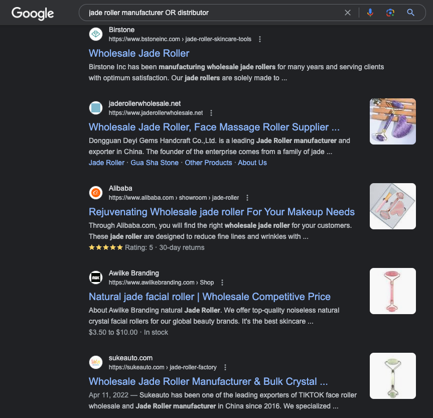 Screenshot of Google search results for manufacturers near me