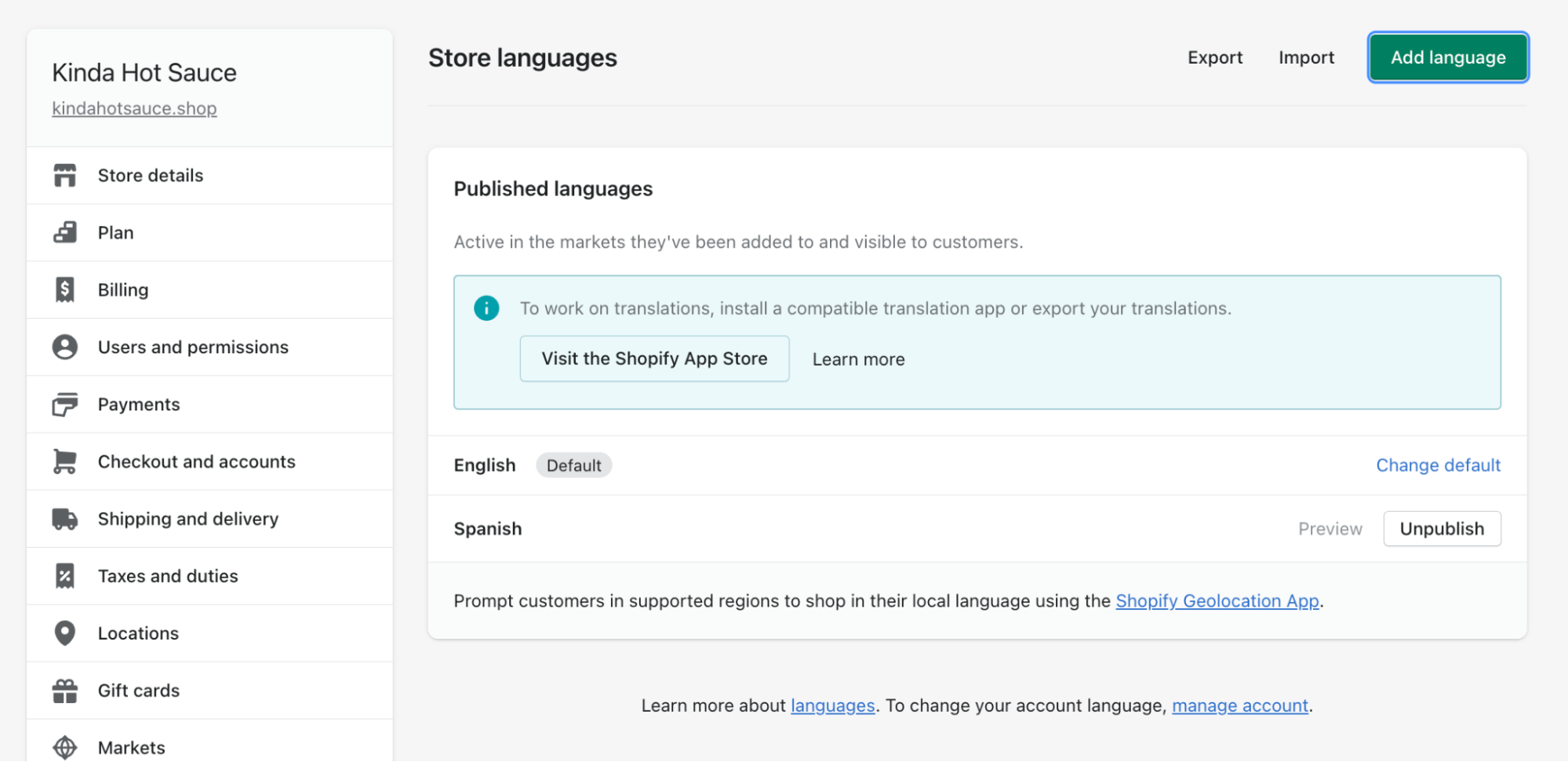 language settings are an important step in setting up a shopify store