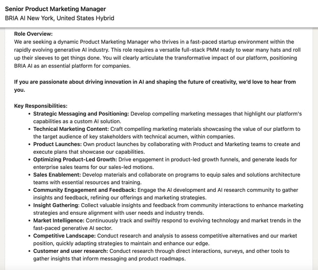 An AI marketing job post on LinkedIn.