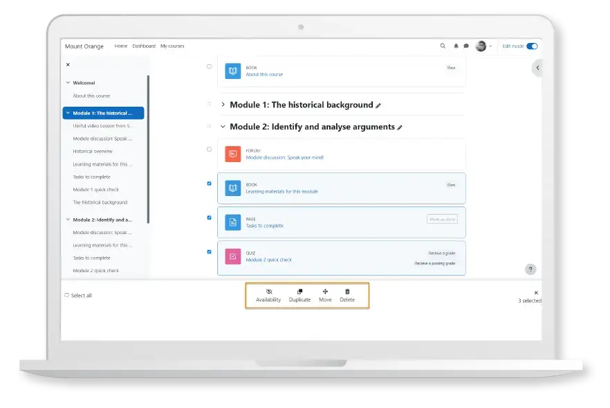  A screenshot showing Moodle's platform and user interface.