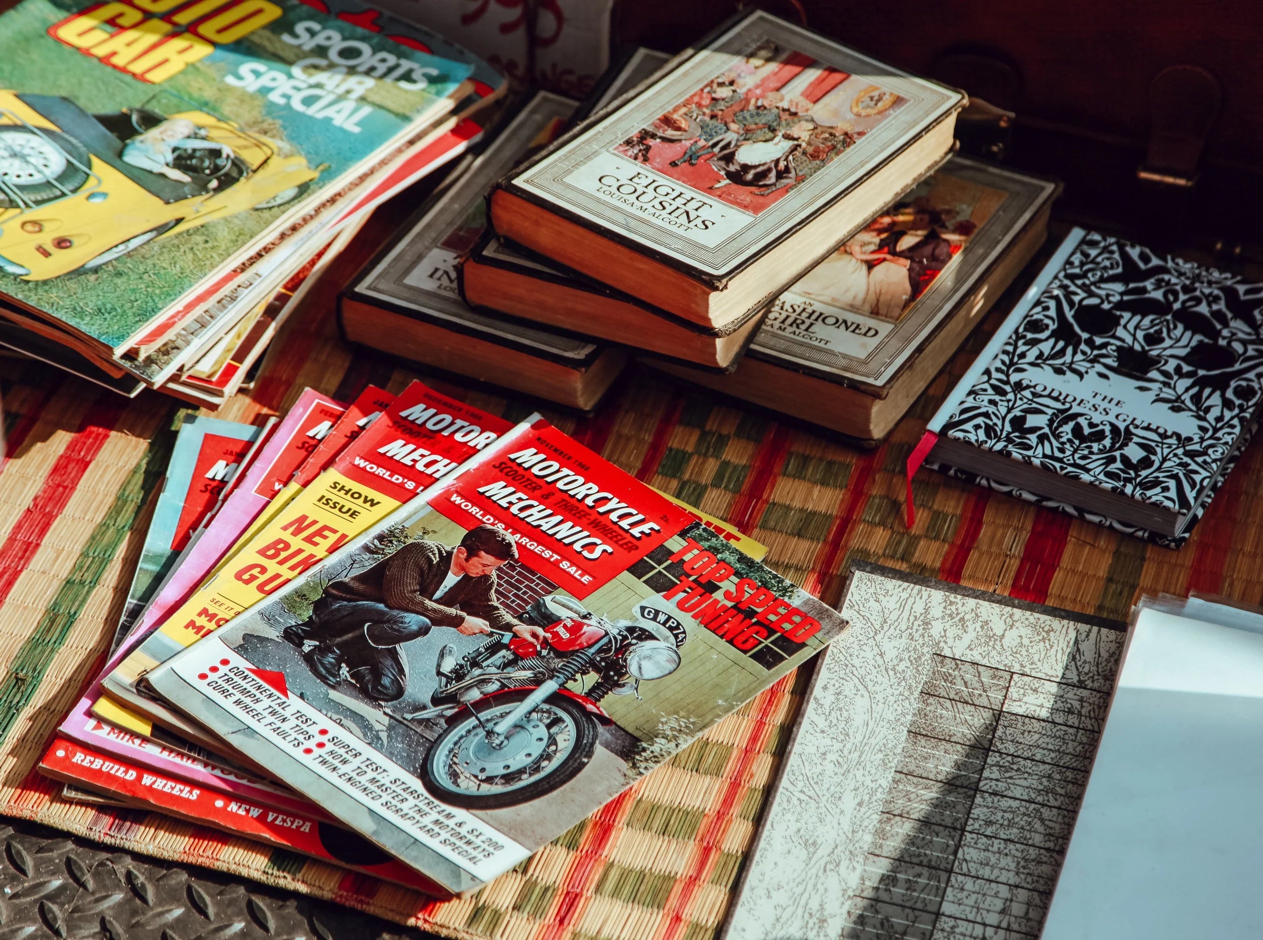 Stacks of vintage books and comic books