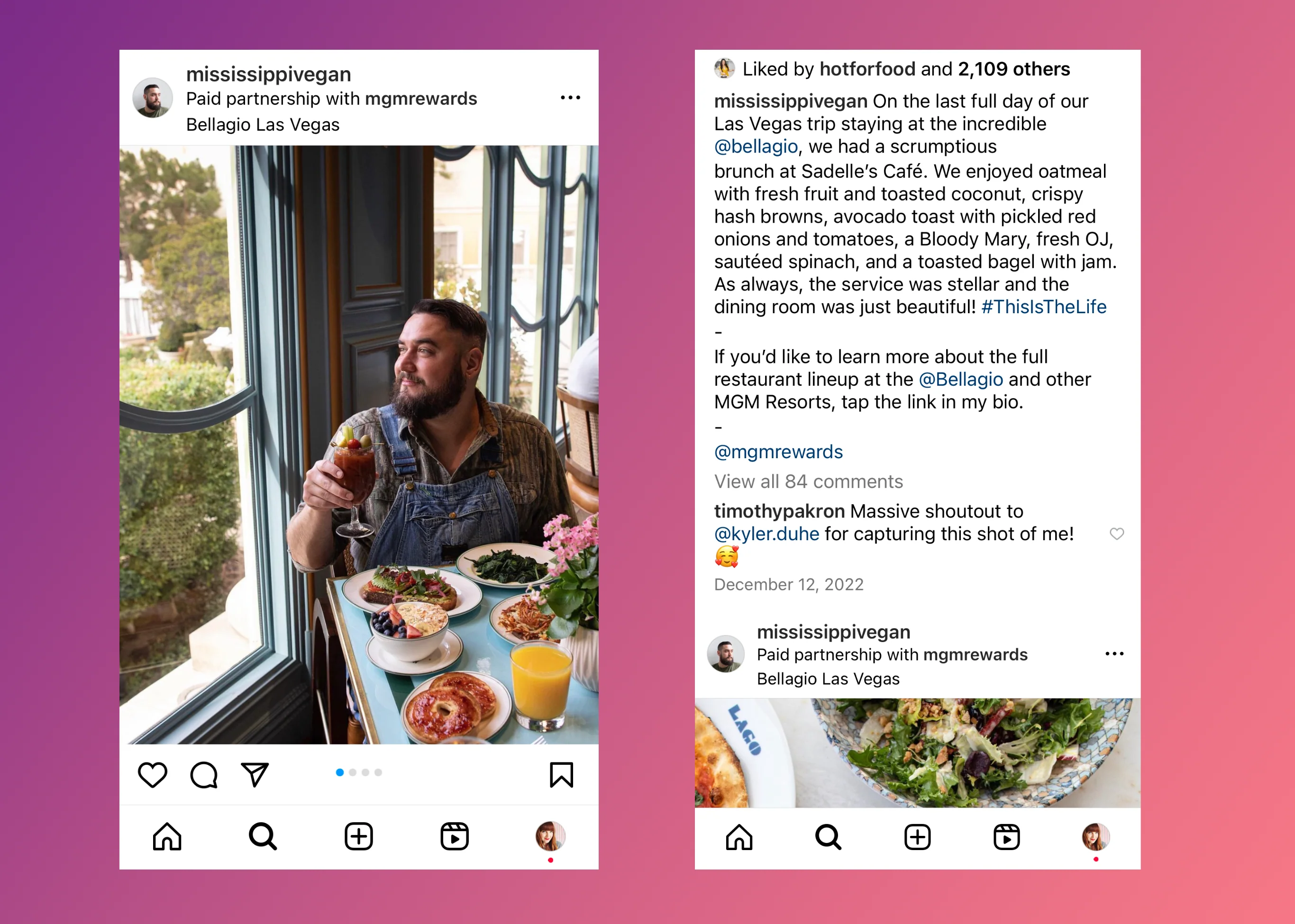 Side by side panels of mobile screens showing Instagram sponsored post examples