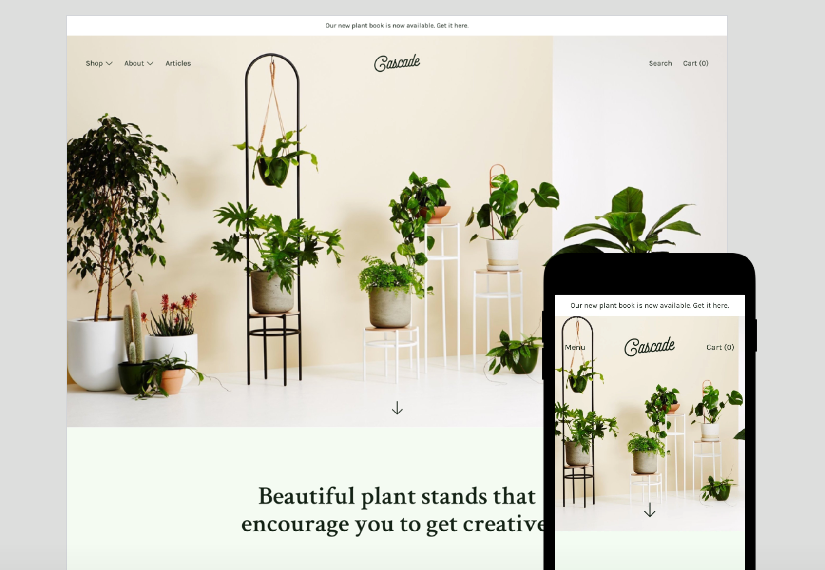 Example of Cascade Shopify theme applied to a sample store