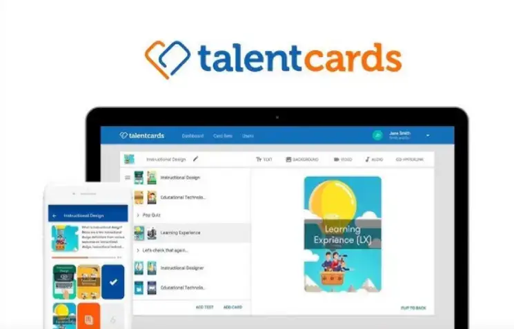 A screenshot showing TalentCards' platform and user interface.