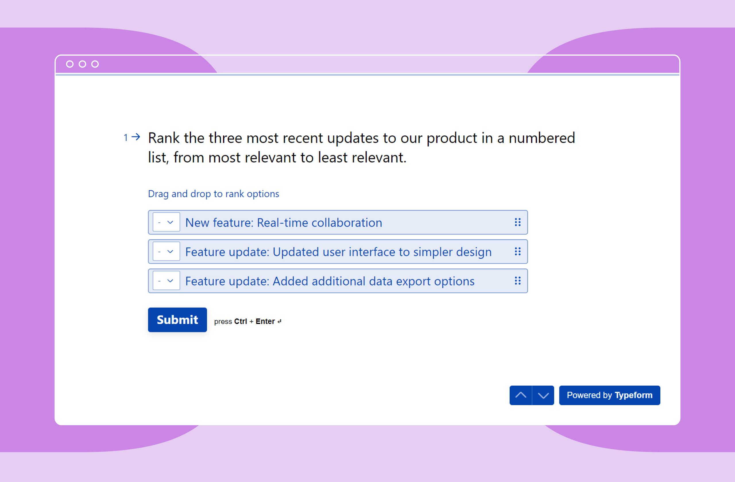 screenshot from a Typeform survey