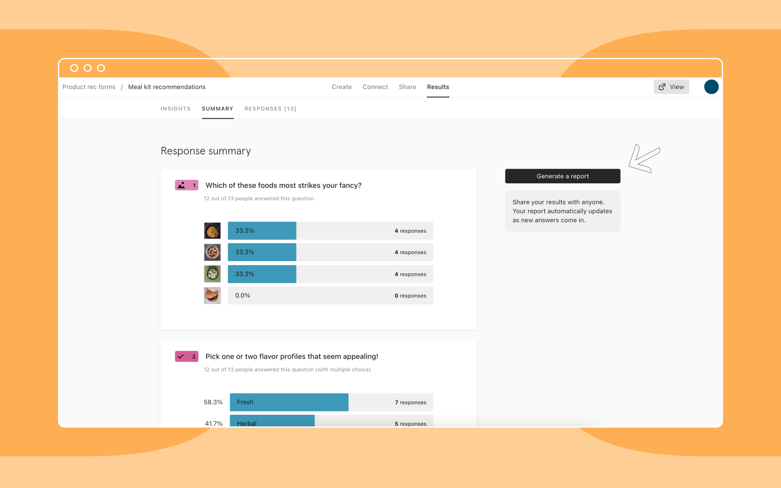 Screenshot of Typeform’s data analysis capabilities