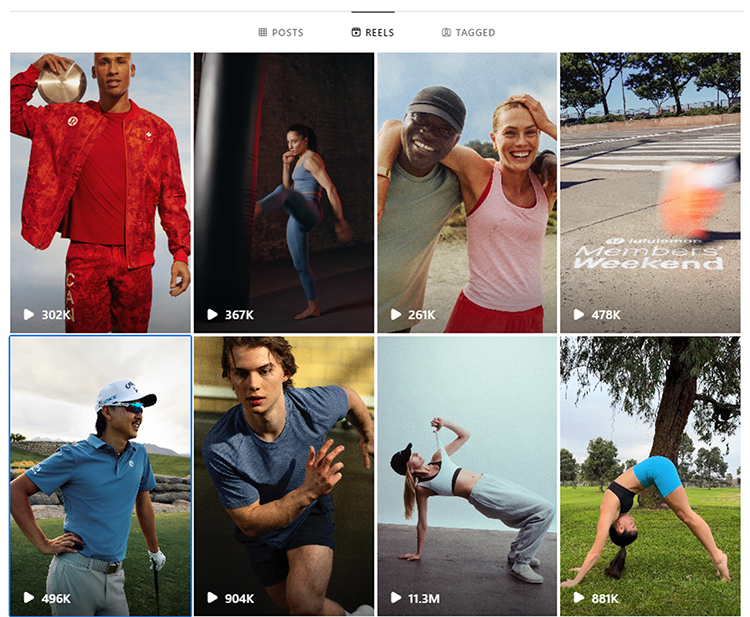 A collage of eight images featuring various people engaging in different sports and outdoor activities, with number of views displayed on each image.