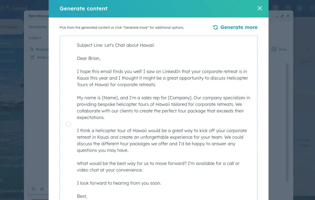 Email created using HubSpot’s AI Email Writer