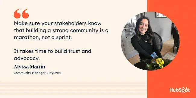 Image of Alyssa Martin with a quote on community management ROI