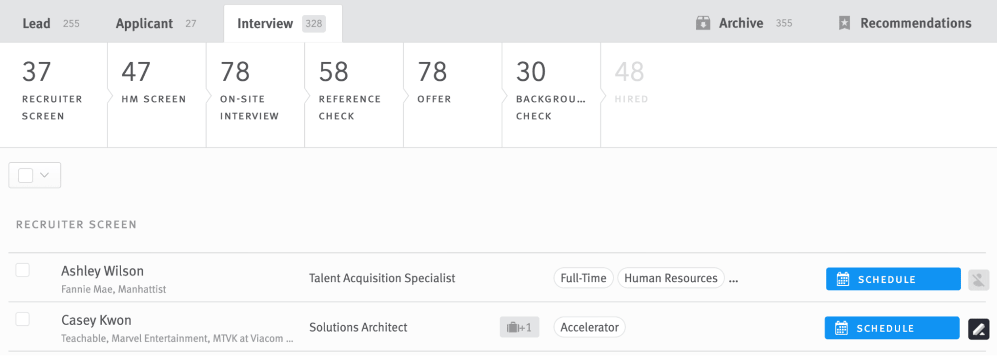 HR management: How staffing processes can be mapped in a pipeline view, similar to a sales pipeline