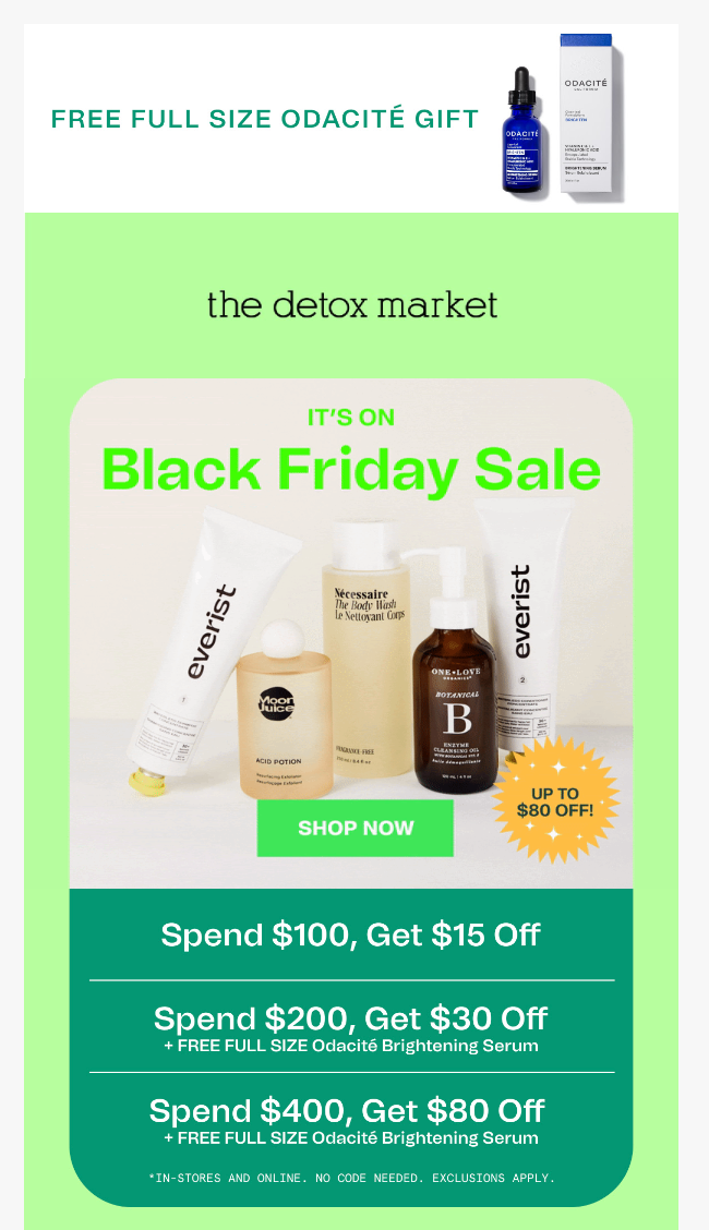 The Detox Market's Black Friday sale email gift.