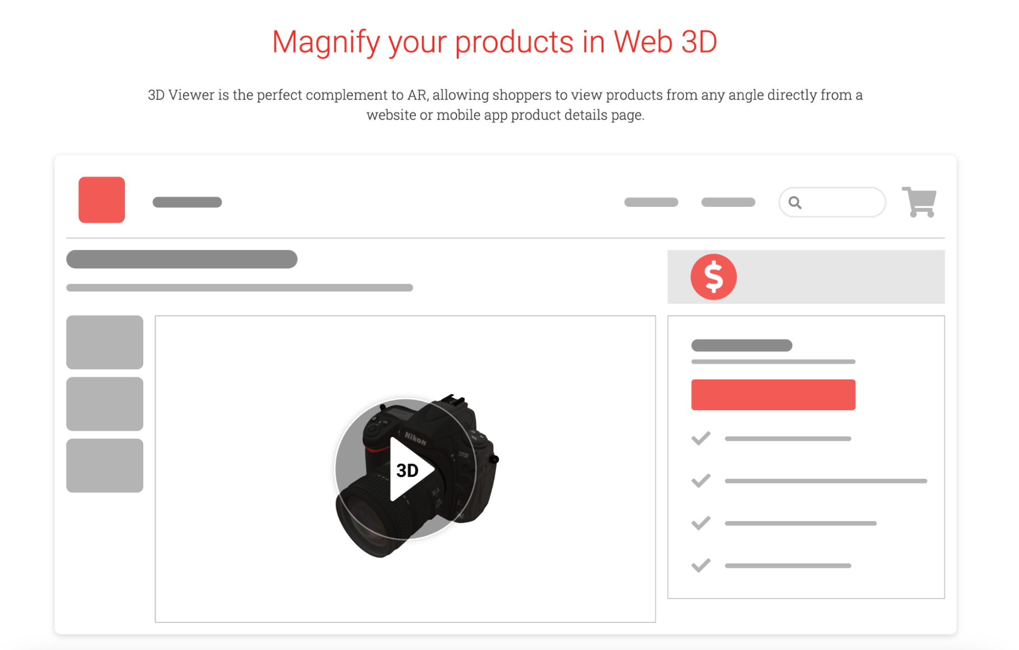 Screenshot of Augment’s website showing a 3D model of a DSLR camera.