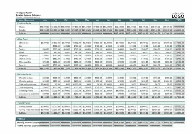 business budget template,  company budget template