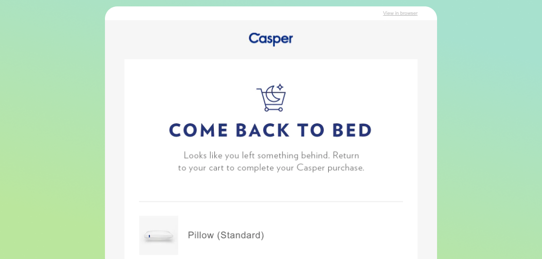 Casper email prompting customer to return to cart and complete purchase.