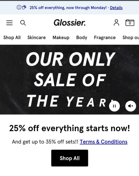 Glossier’s website announces its only sale of the year for Black Friday